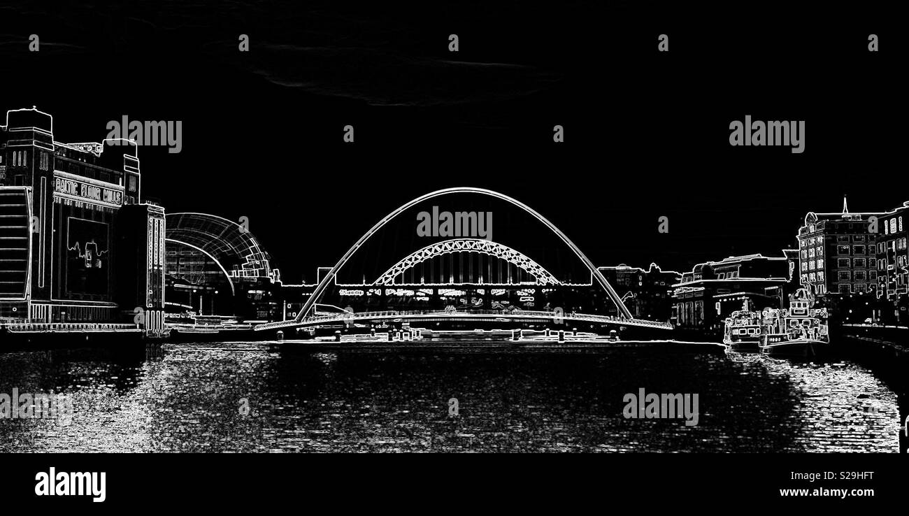 Newcastle bridges in black and white Stock Photo Alamy