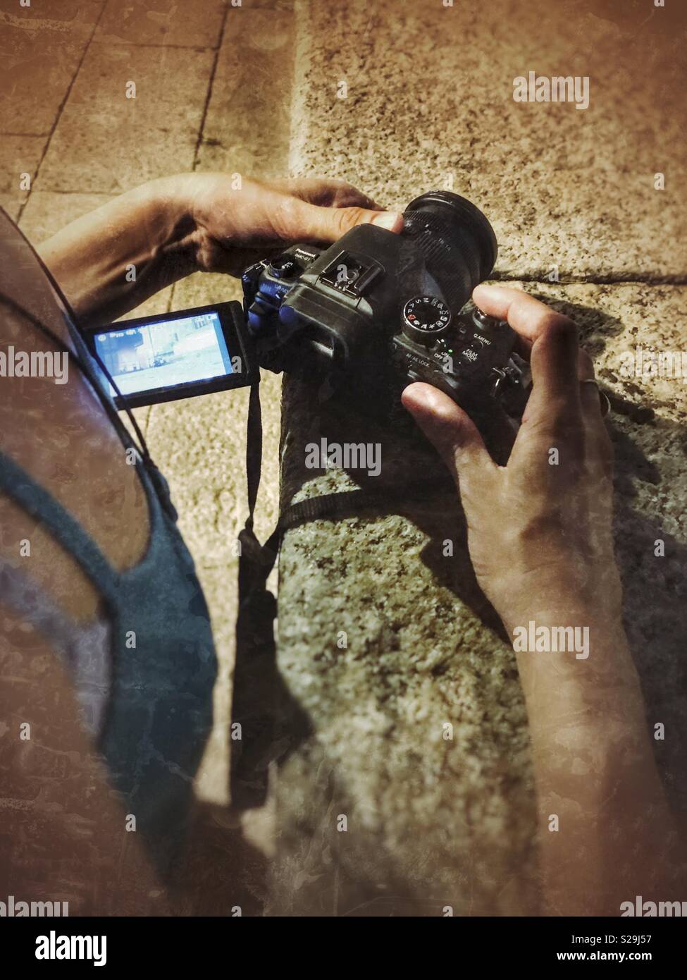 Street Photographer at night - Smartphone Captured Stock Image