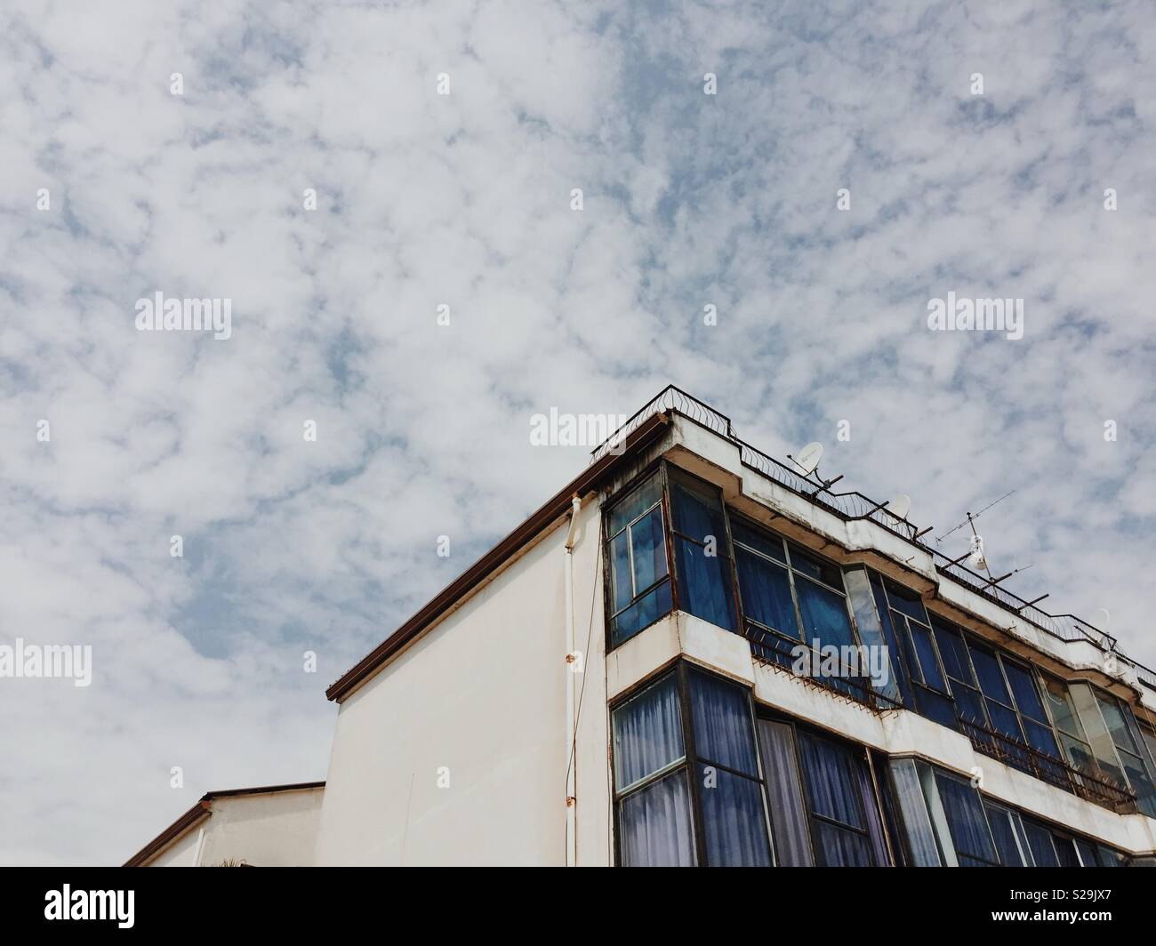 Angular shot of Italian building against sky in Salo, Lake Garda Stock Photo
