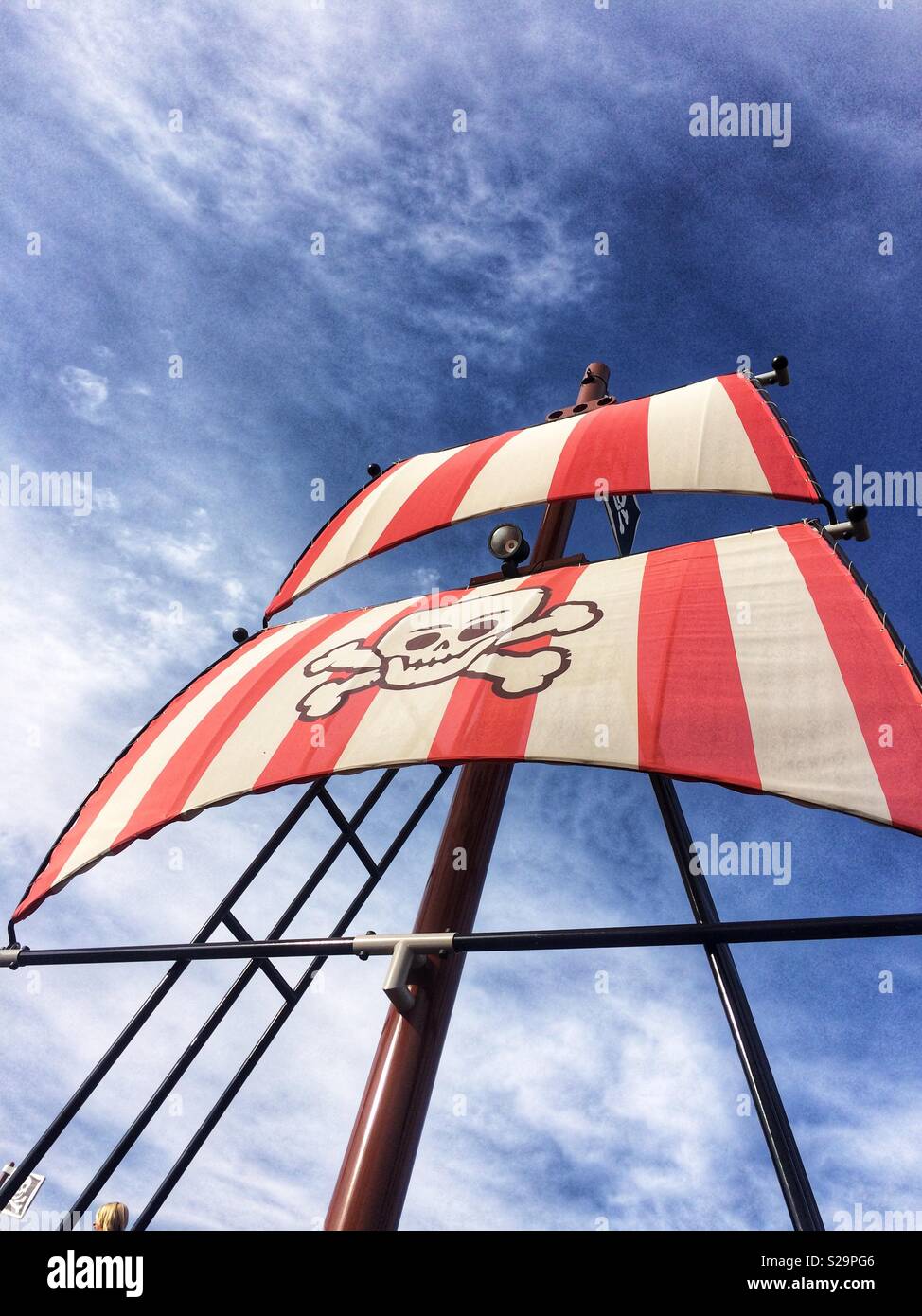Pirate flag waving on blue sky background - Smartphone Captured Stock Image