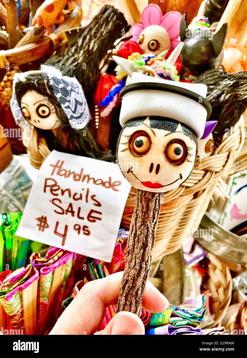Creepy handmade pencils for sale, creepy nurse Stock Photo