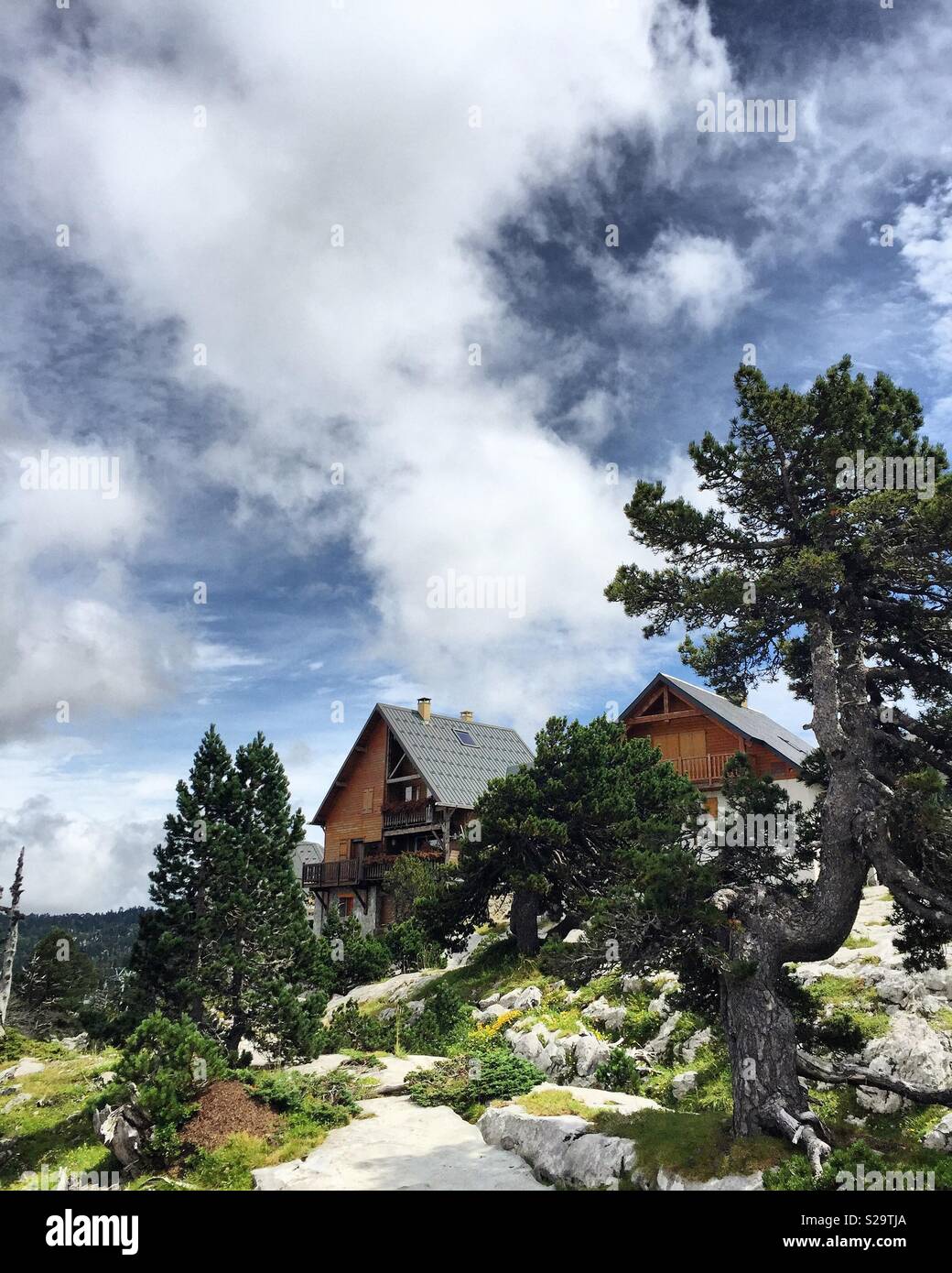 Mountain chalets in the French Pyrénées. Stock Photo