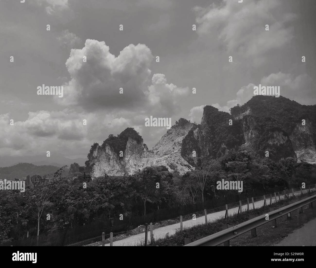 Black and white view of Malaysian landscape en route to Kuala Lumpur. - Smartphone Captured Stock Image