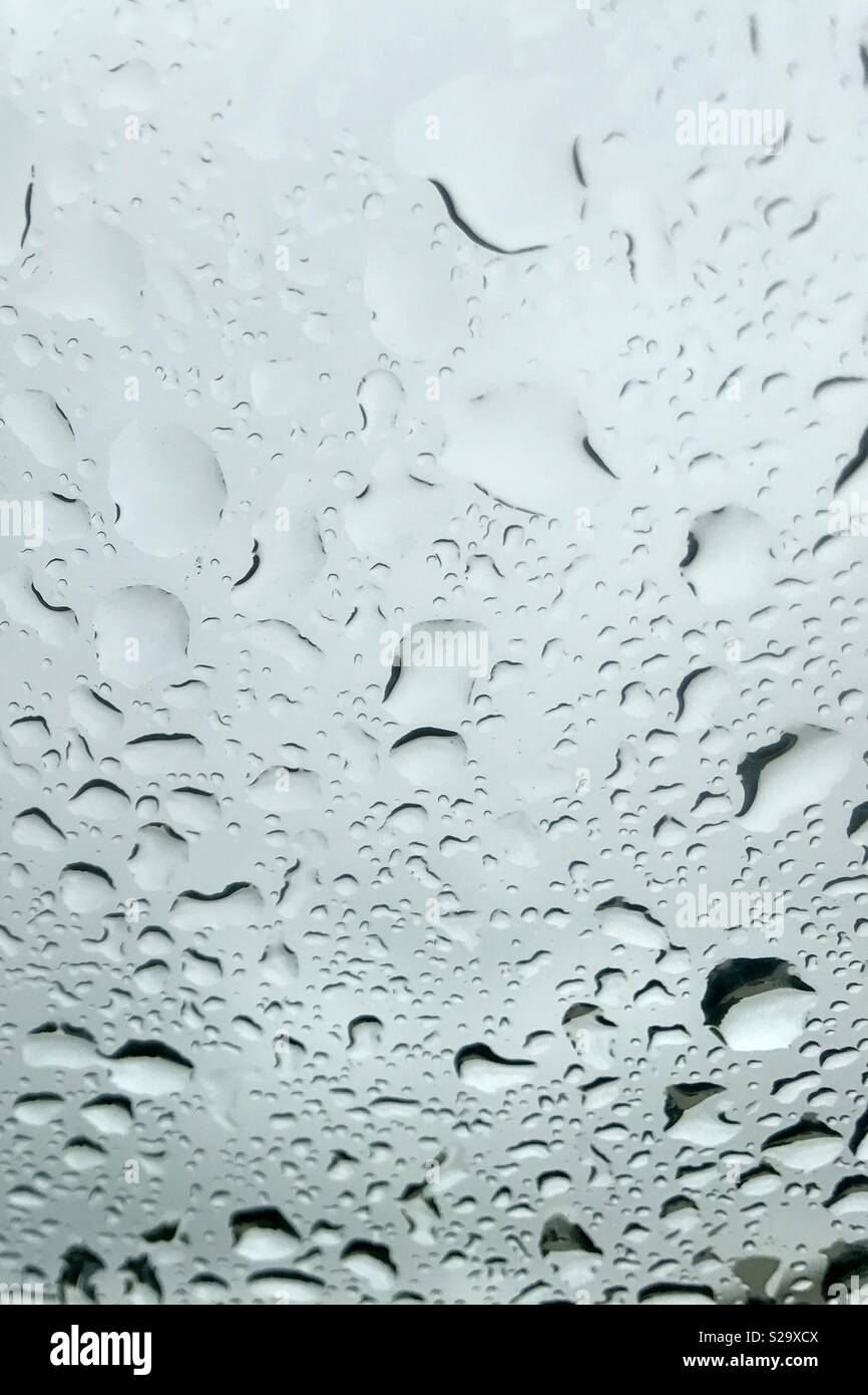 Water droplets on clear glass window Stock Photo