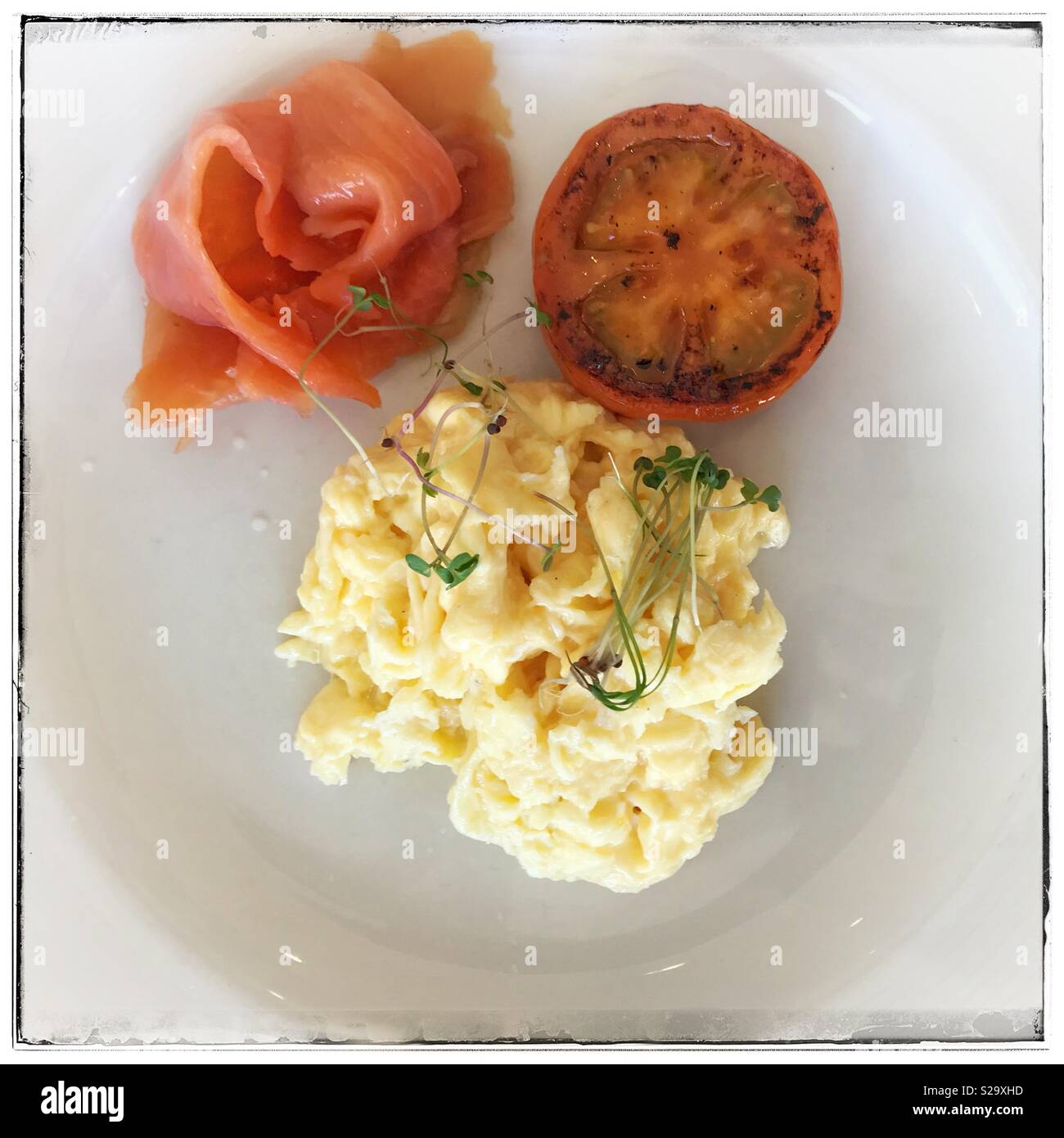 Scrambled eggs and salmon breakfast Stock Photo Alamy