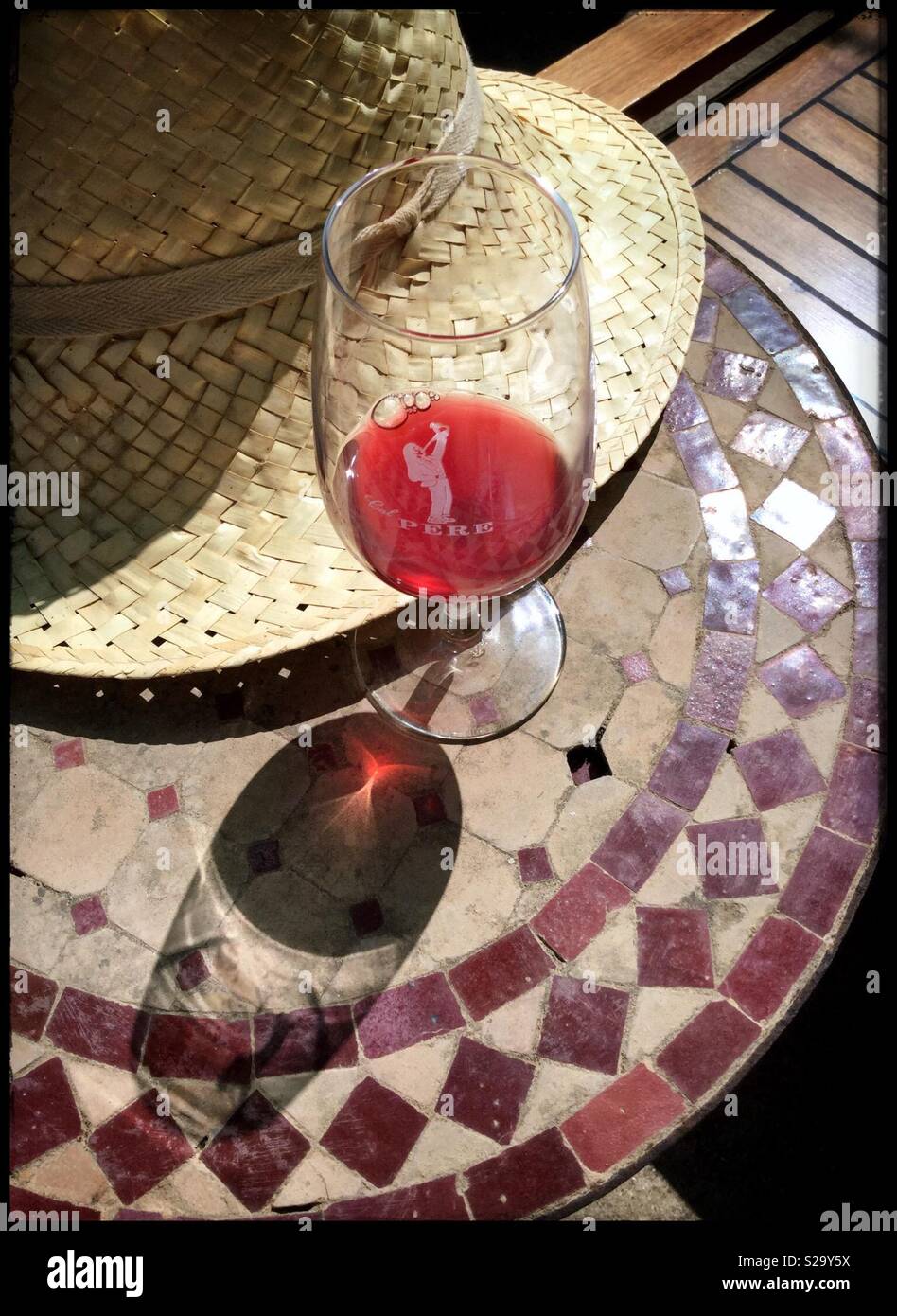 Pre-fermentation sample of Syrah rosé after 2.5 hours skin contact, Catalonia, Spain. - Smartphone Captured Stock Image