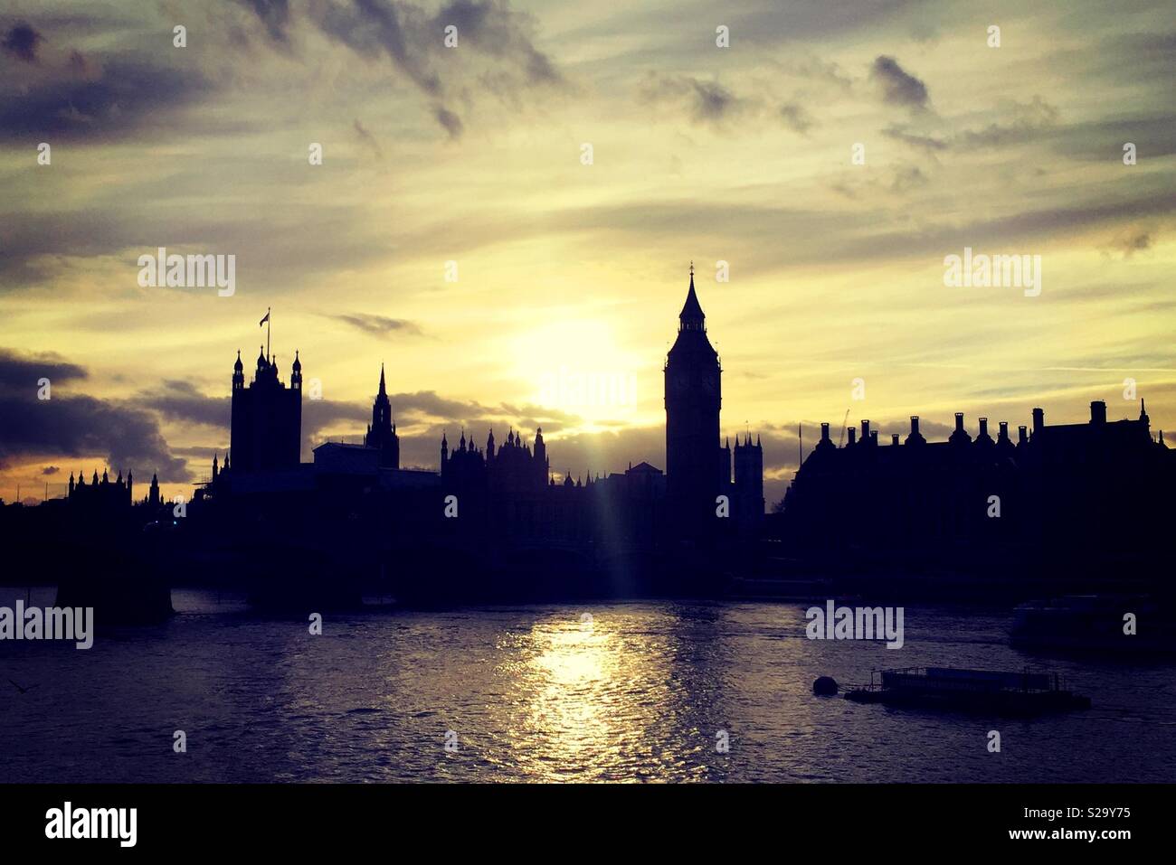 London city skyscape Big Ben and Houses of Parliament at sunset - Smartphone Captured Stock Image
