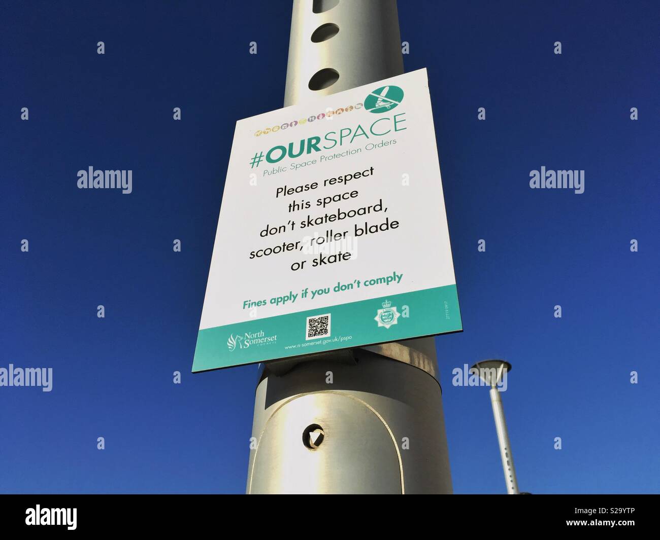 A sign giving details of activities which are banned due to Public Space Protection Orders in Weston-super-Mare, UK Stock Photo