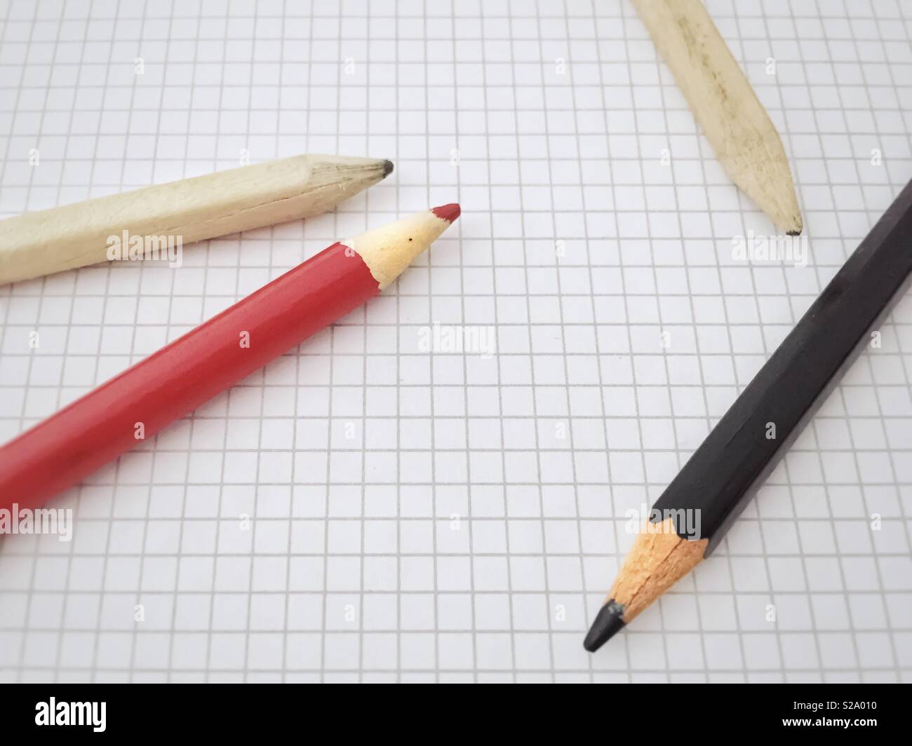 Pencils on a blank sheet of squared paper - Smartphone Captured Stock Image
