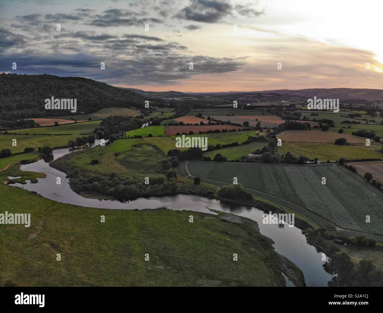Aerial photograph of the river Wye near Hereford - Smartphone Captured Stock Image
