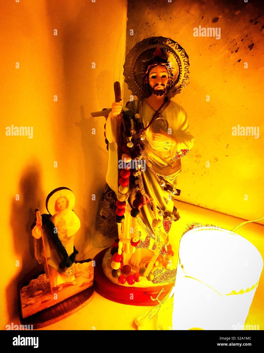 Images of Saint Jude Thaddeus decorate a home in Mexico City, Mexico Stock Photo