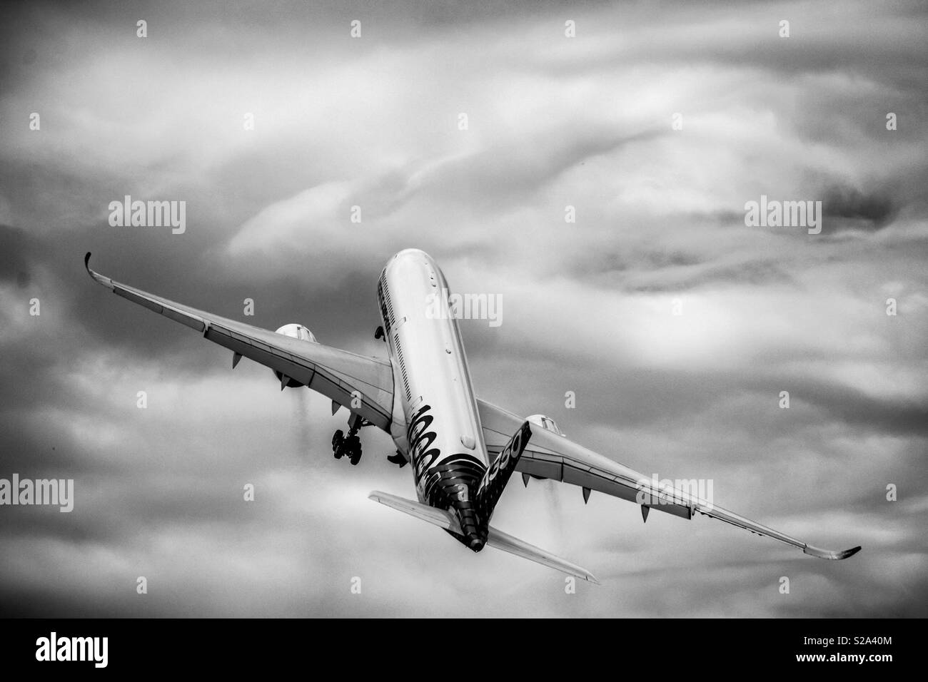 New Airbus A350 Taking Off In Rapid Ascent Contrast Against Sky Photo In Black And White Stock Photo Alamy