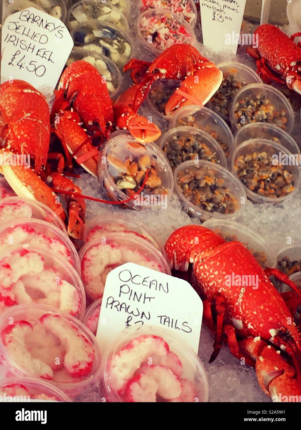 Fresh fish counter at Littlehampton outdoor stall on Pier Road - Smartphone Captured Stock Image