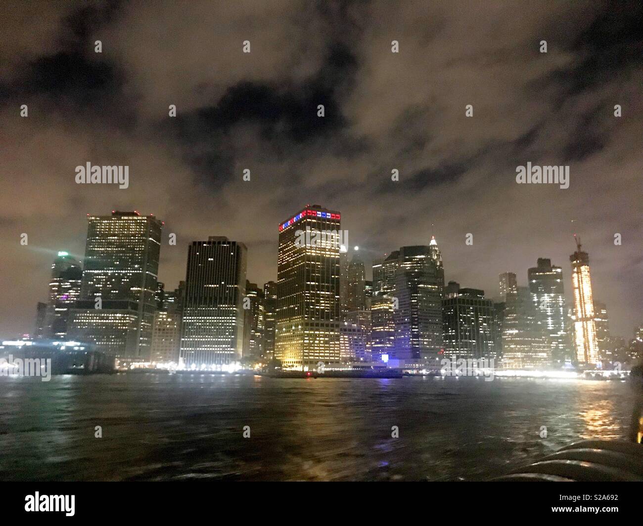Dramatic outhern Manhattan skyline at night Stock Photo