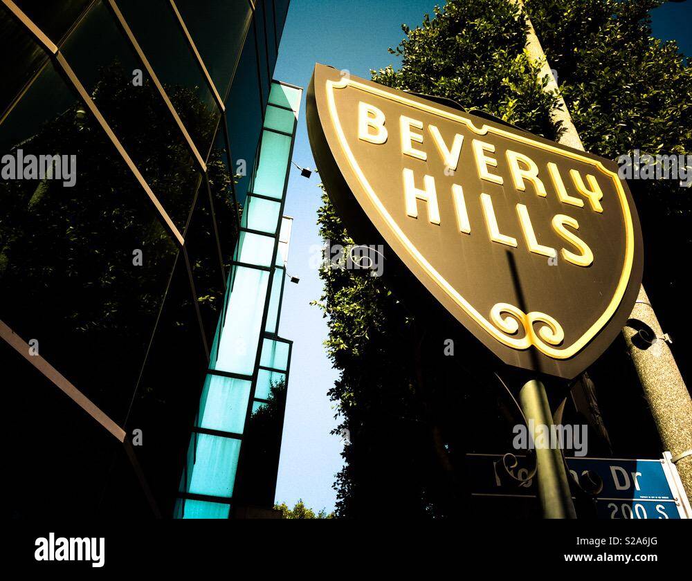Beverly Hills city limits sign. Los Angeles, California, USA Stock Photo