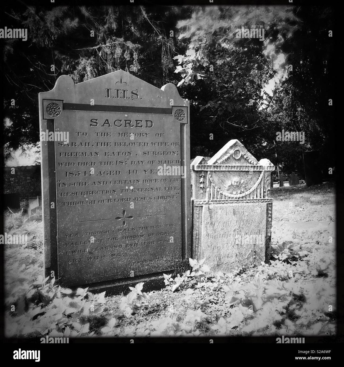 Old gravestones at St Martins church, Ancaster, Lincolnshire, UK. Stock Photo