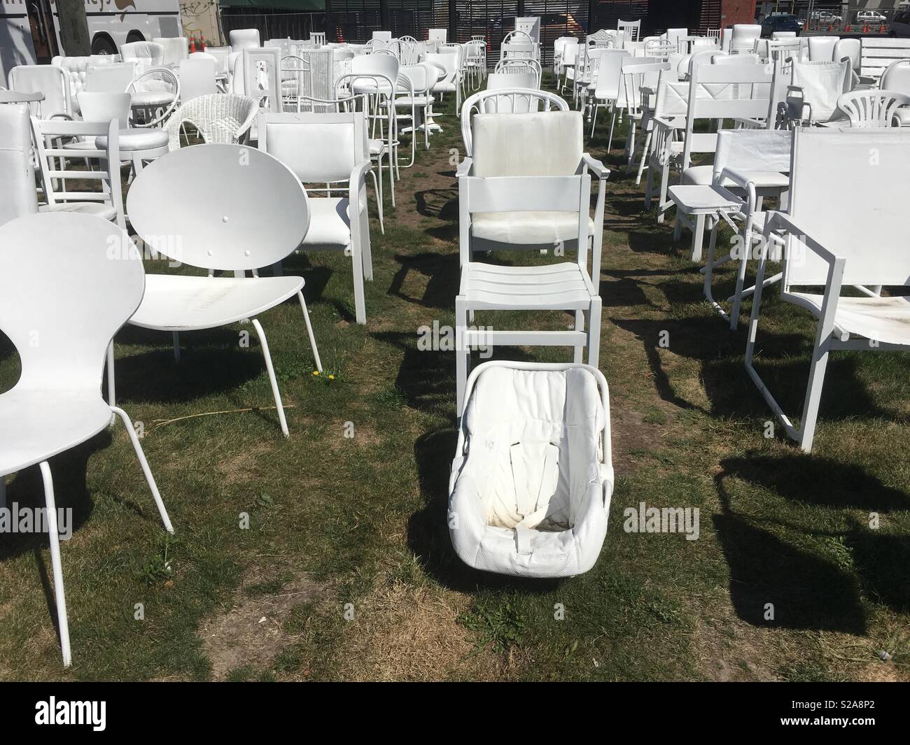 White Chair Memorial Christchurch Newzealand Stock Photo