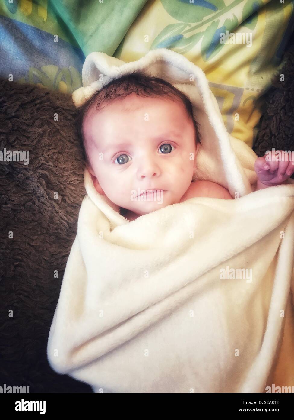 Newborn baby with big blue eyes Stock Photo Alamy