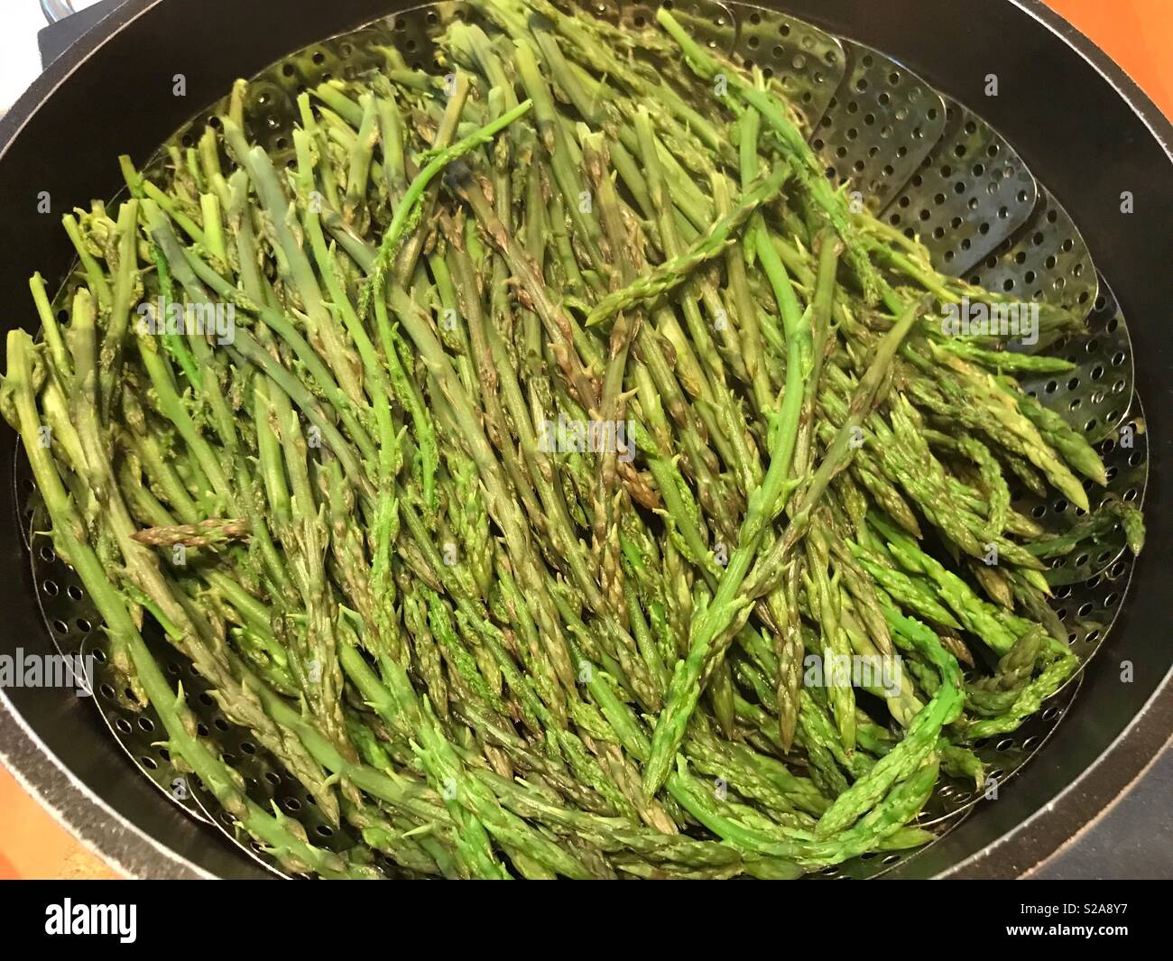 Steamed wild asparagus Stock Photo
