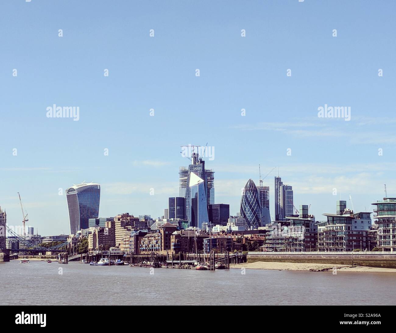 New London skyline with the latest addition The Scalpel highlighted In the 2018 Summer heat Stock Photo