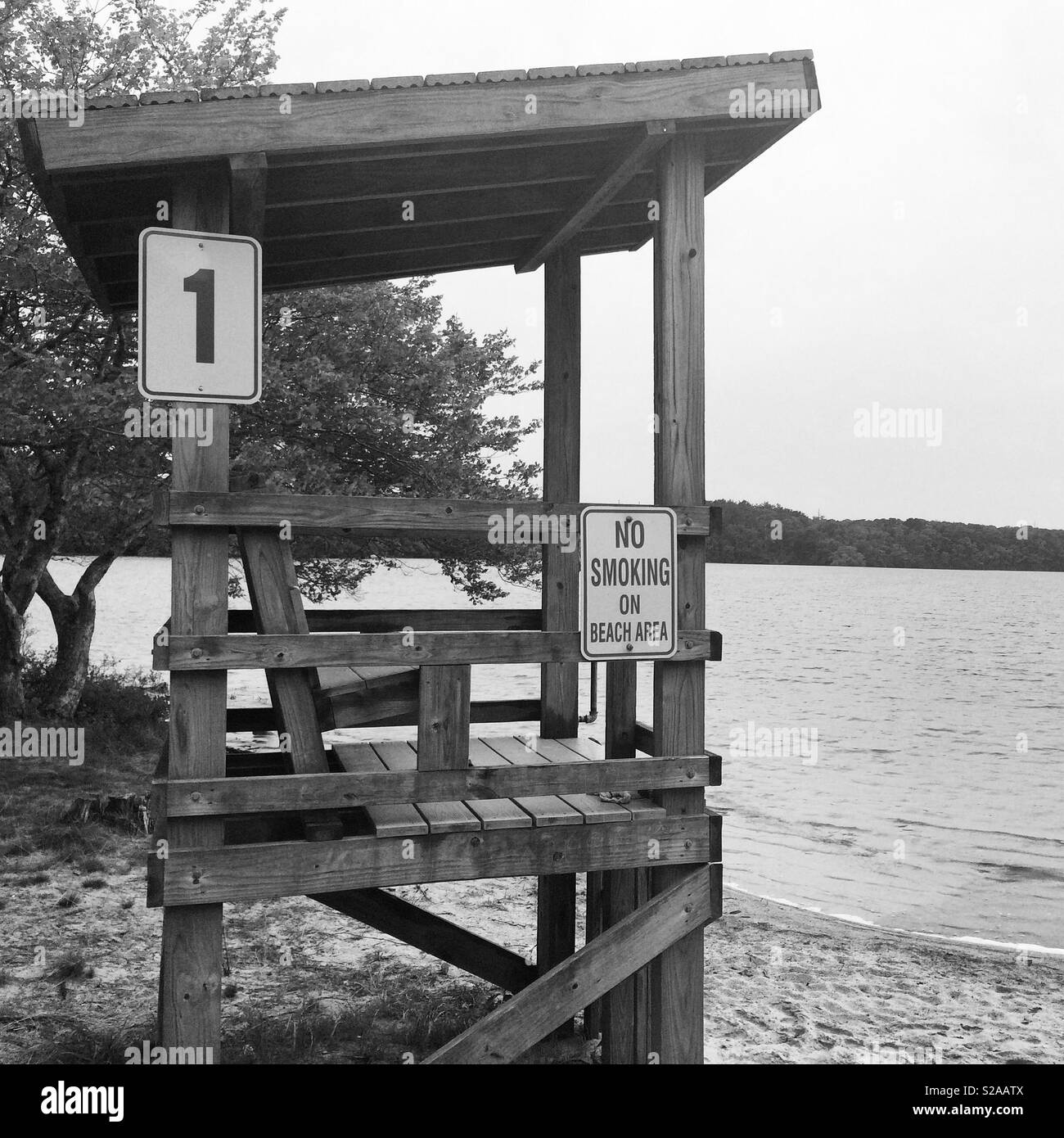 Lifeguard stand, Dennis Pond, Yarmouth Port, Cape Cod, Massachusetts, United States - Smartphone Captured Stock Image