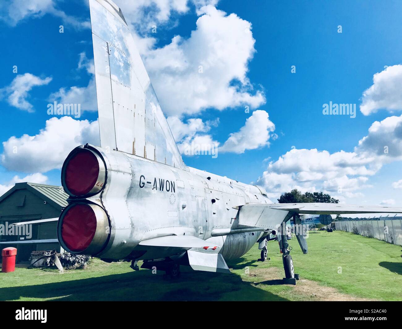 Rear view of a lightening aircraft Stock Photo