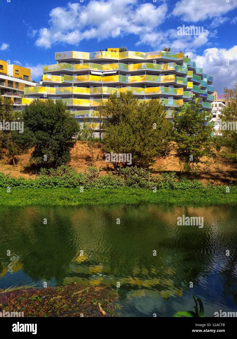 The Koh-I-Noor Building on the bank of the river Lez, Port Marianne, Montpellier France - Smartphone Captured Stock Image