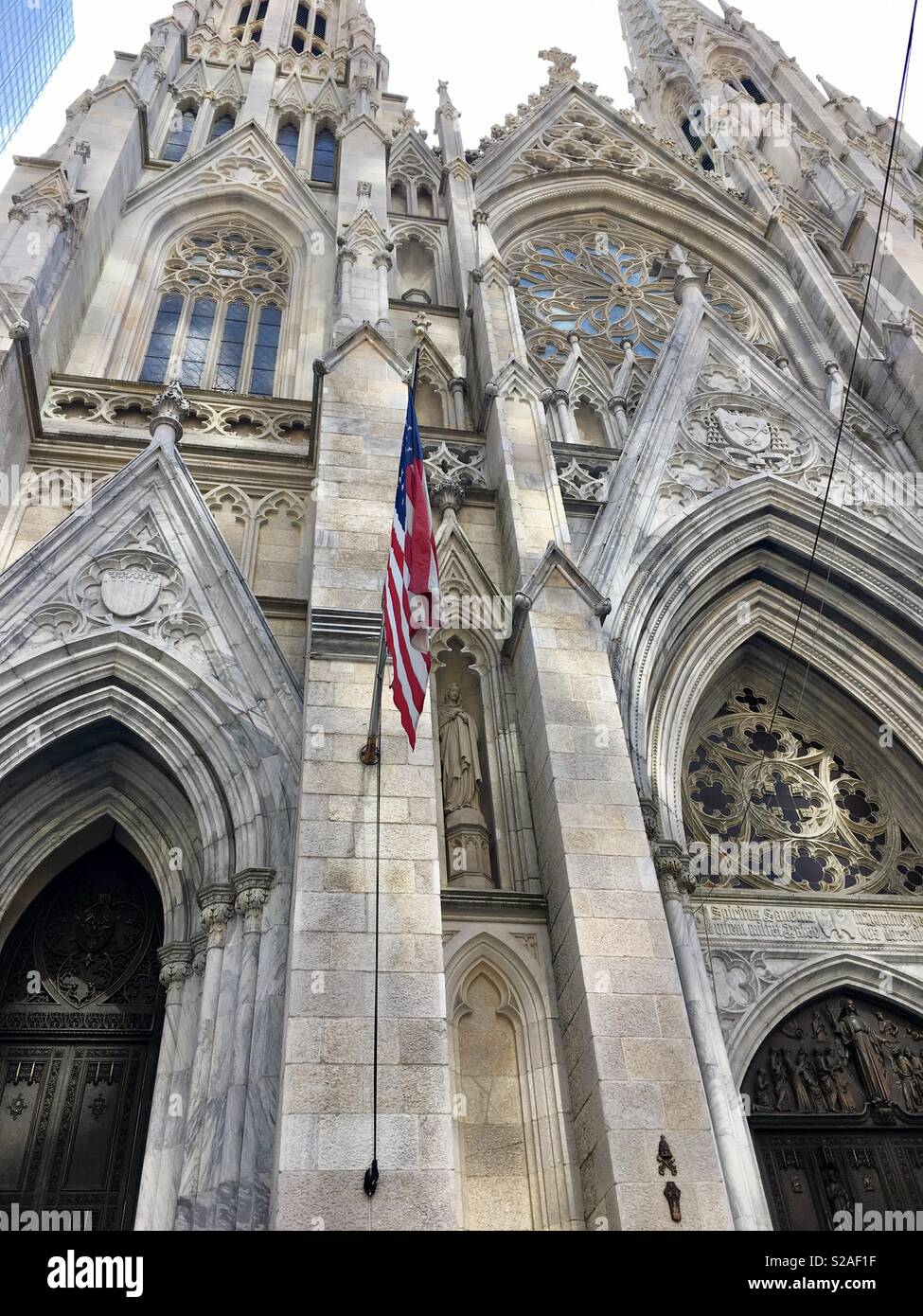 Vertical shot of front of St. Patrick’s Cathedral New York City Midtown Manhattan Stock Photo