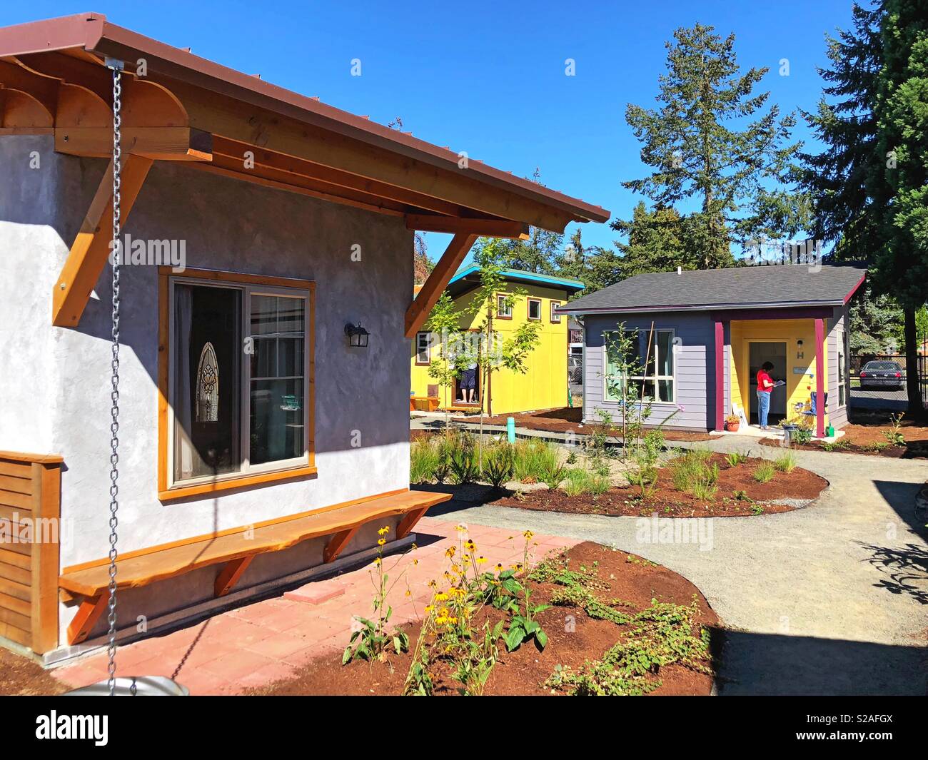 Emerald village tiny house community in Eugene, Oregon, USA. Stock Photo