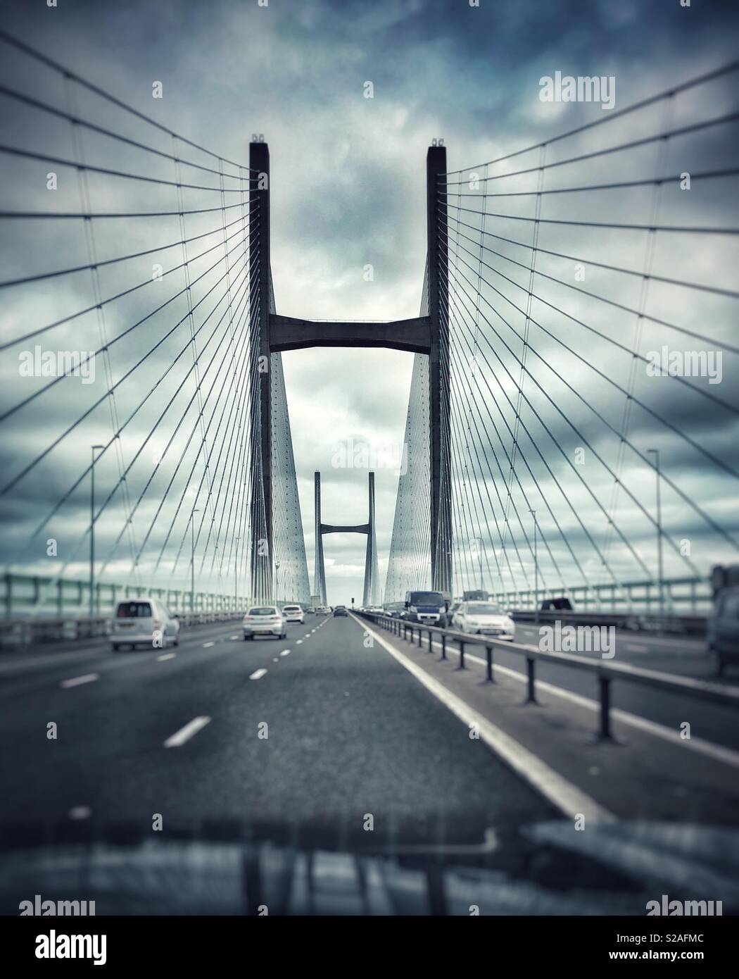 Second Severn crossing bridge aka The Prince of Wales bridge, looking south from Wales to England. Stock Photo