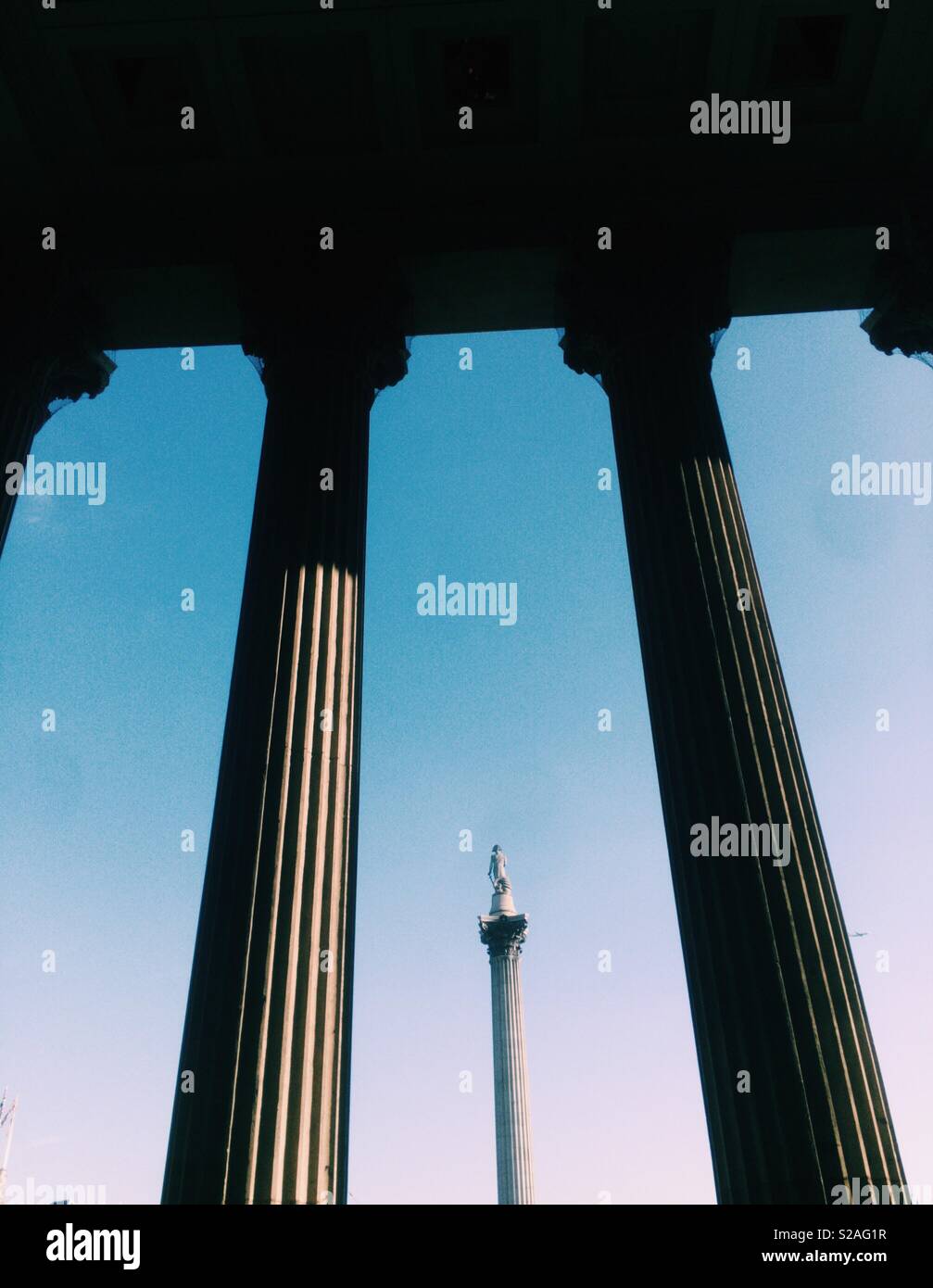 Nelson column in Trafalgar Square in central London - Smartphone Captured Stock Image