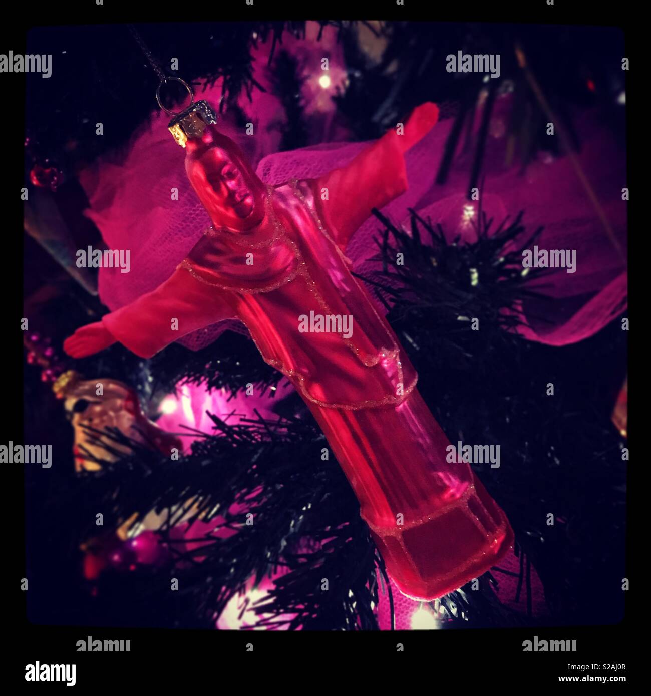 Christ the Redeemer Christmas tree decoration - Smartphone Captured Stock Image