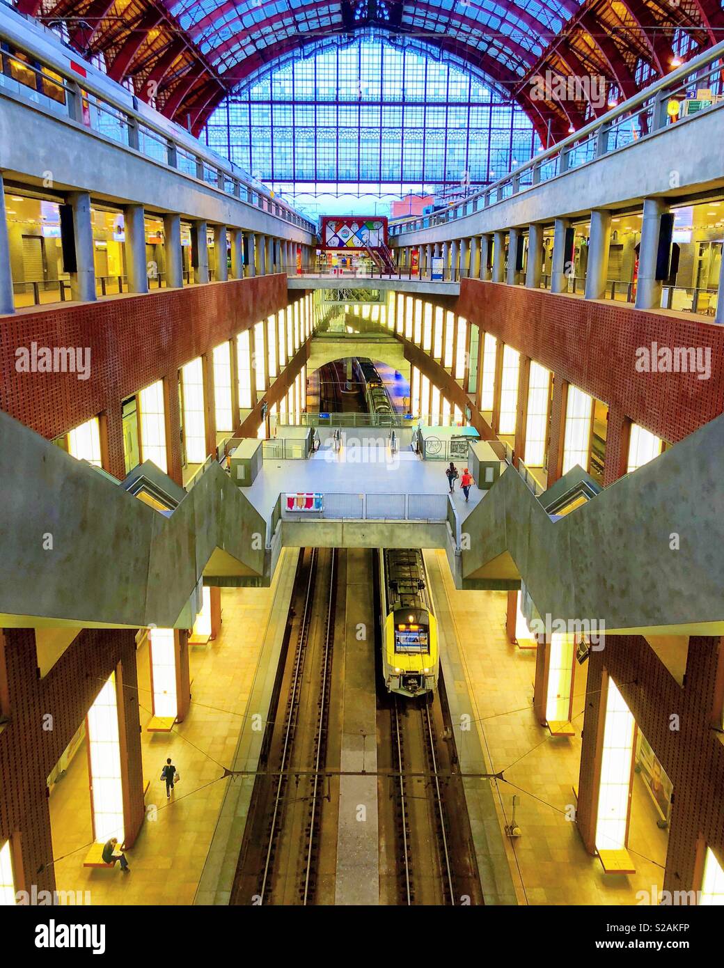Train on the lower platform of Antwerp central railway station - Smartphone Captured Stock Image