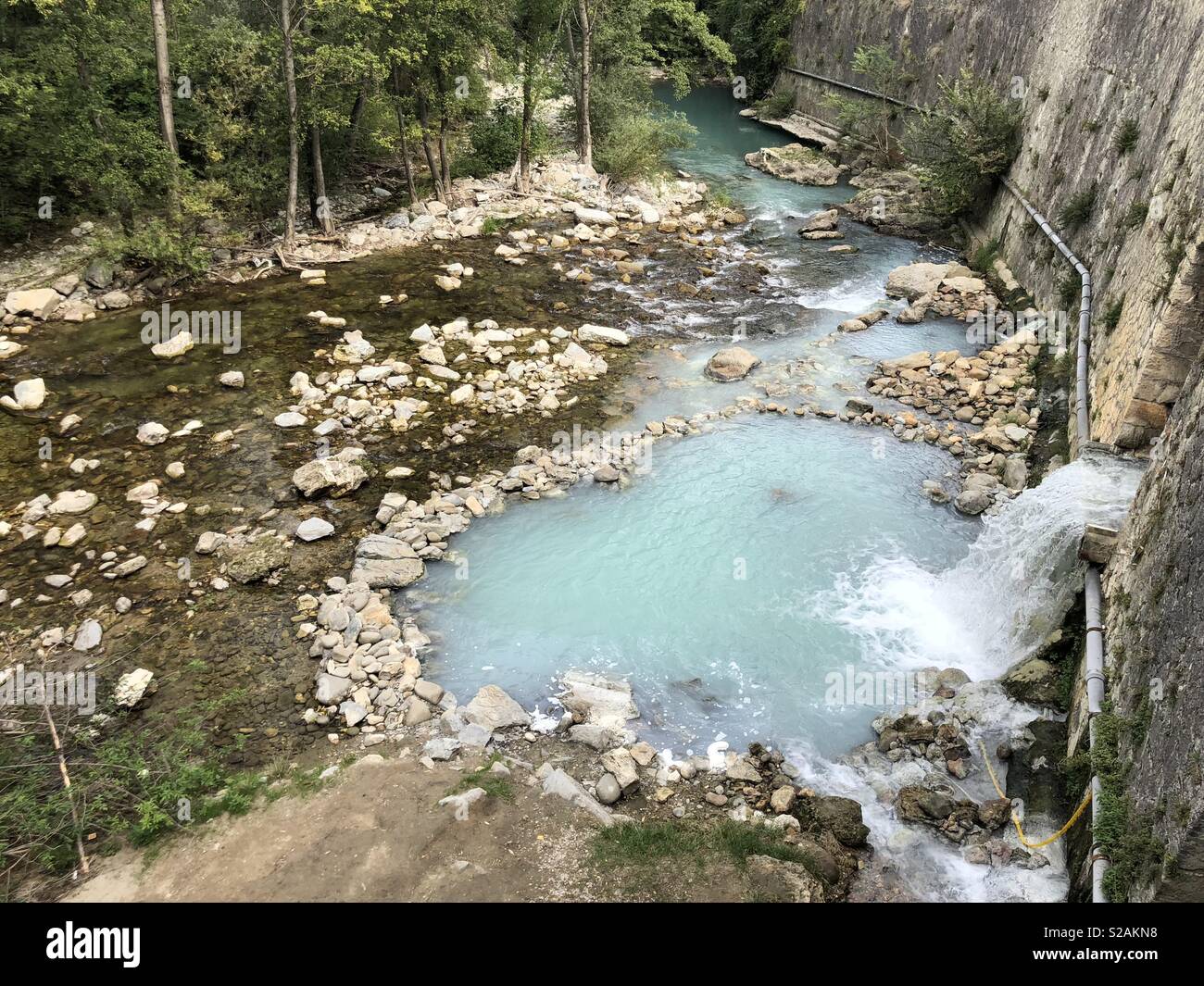 Waterfall of sulphurous water, Acquasanta Terme, Italy Stock Photo