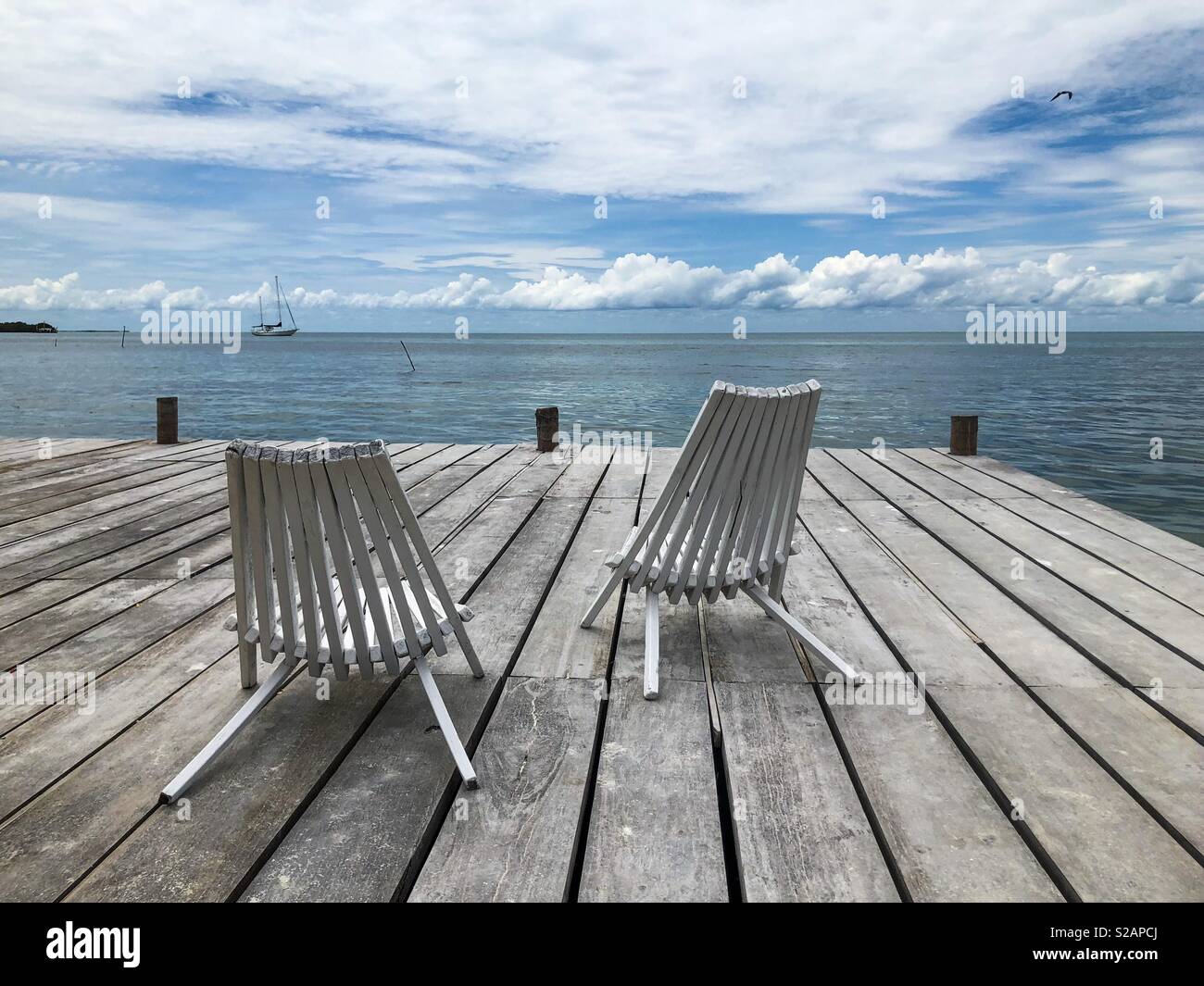 Beach Chairs On Wooden Deck Stock Photo Alamy