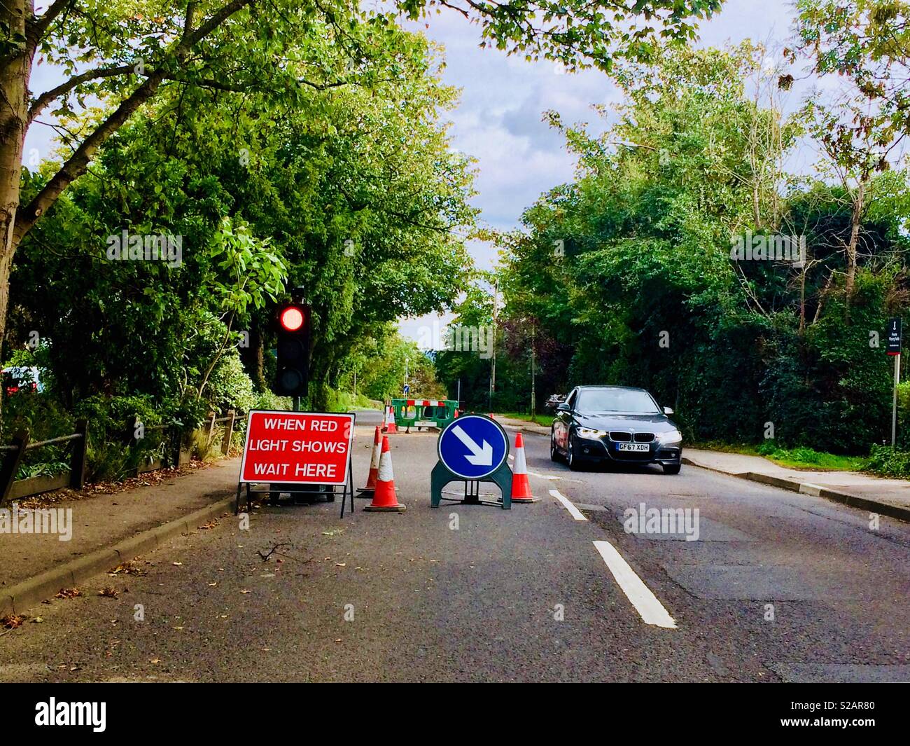 Roadworks and temporary traffic lights - Smartphone Captured Stock Image