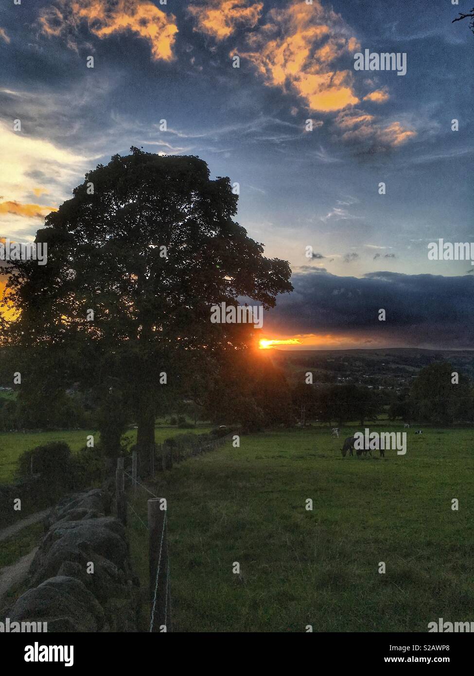 Lovely evening over Ilkley Moor from Guiseley West Yorkshire UK Weather - Smartphone Captured Stock Image