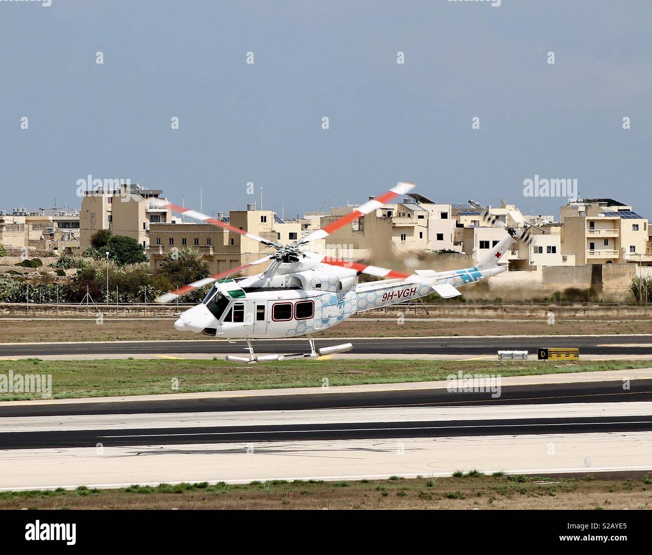 Bell 413 9H-VGH - Hospital Helicopter taking off Stock Photo