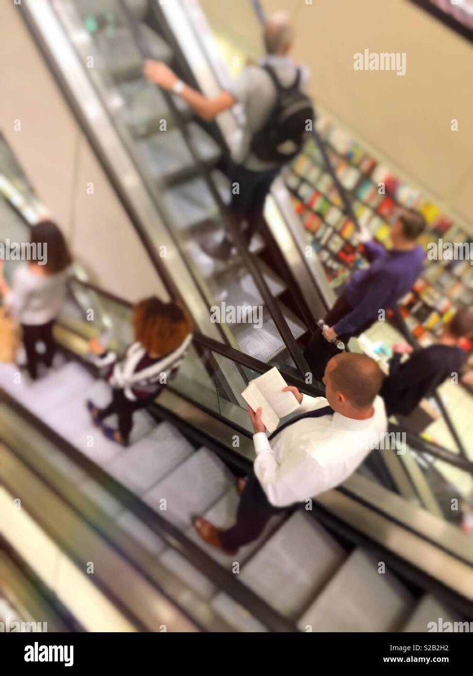 Escalators at Barnes and Noble bookstore, NYC, USA - Smartphone Captured Stock Image
