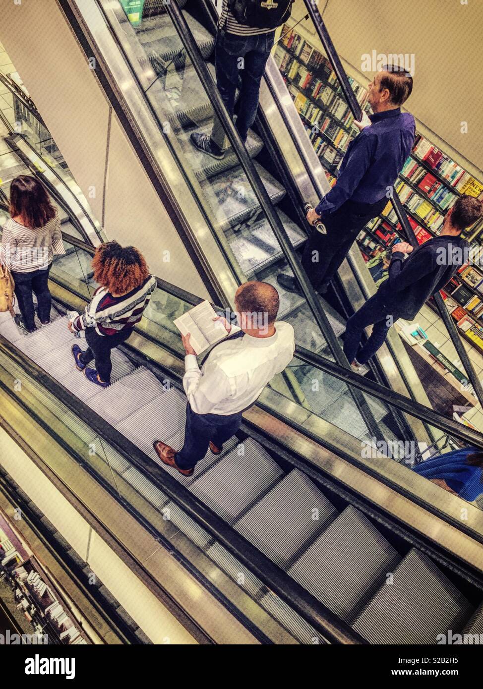 Escalators at Barnes and Noble bookstore, NYC, USA - Smartphone Captured Stock Image