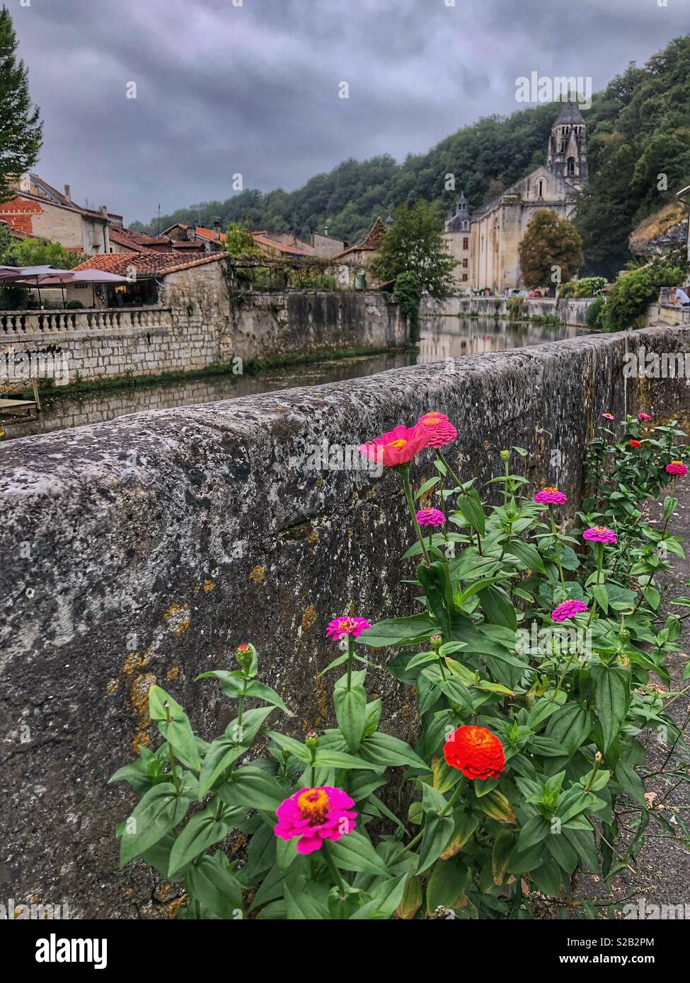 Idyllic town of Brântome in southwestern France. - Smartphone Captured Stock Image