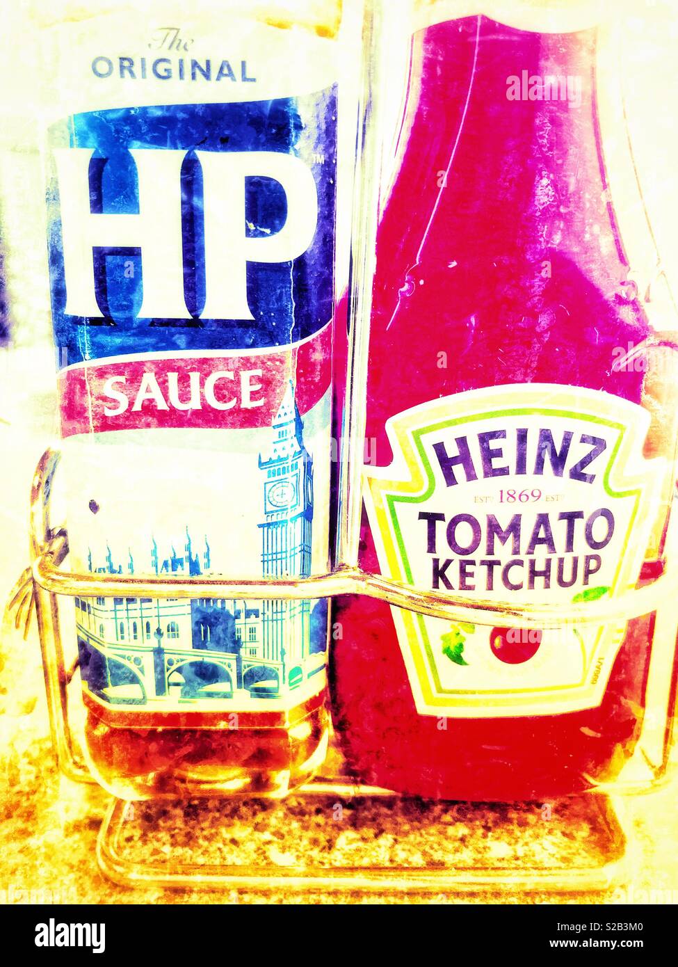 HP brown sauce and Heinz tomato ketchup Stock Photo Alamy