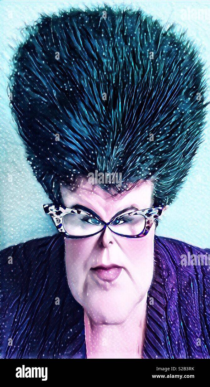 A Digital Iphone Artwork Featuring A Caricature Of A Woman With A Huge Beehive Hairstyle And Leopard Glasses Stock Photo Alamy