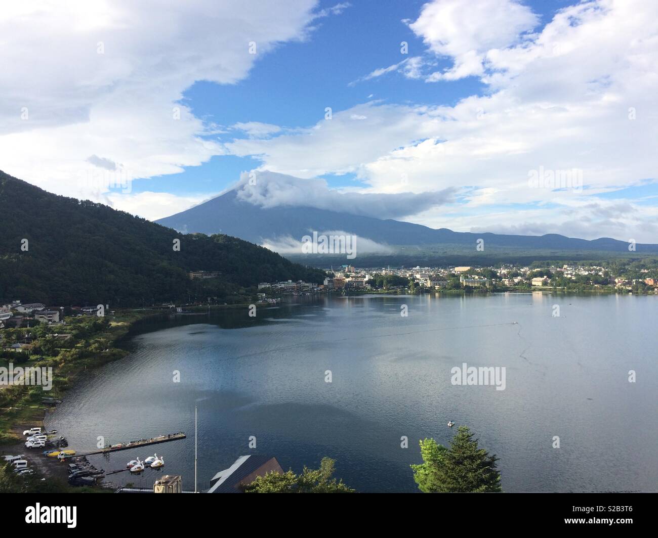 Mount Fuji view from Kawaguchi Lake Stock Photo