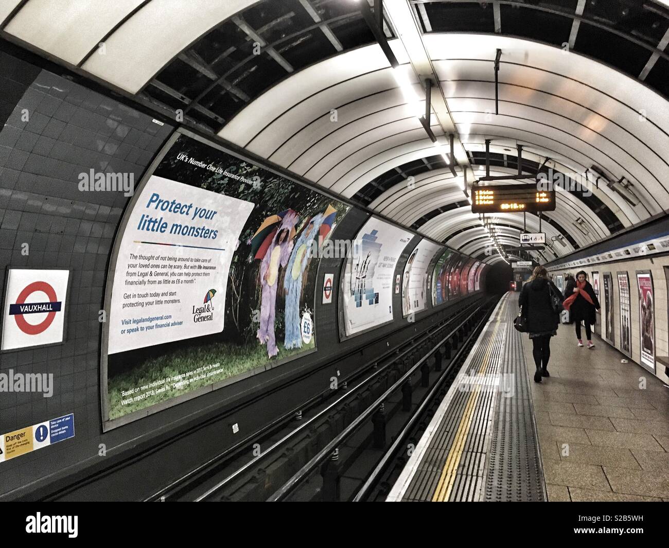 The Victoria line platform at Vauxhall on London, England on September 24 2018 - Smartphone Captured Stock Image