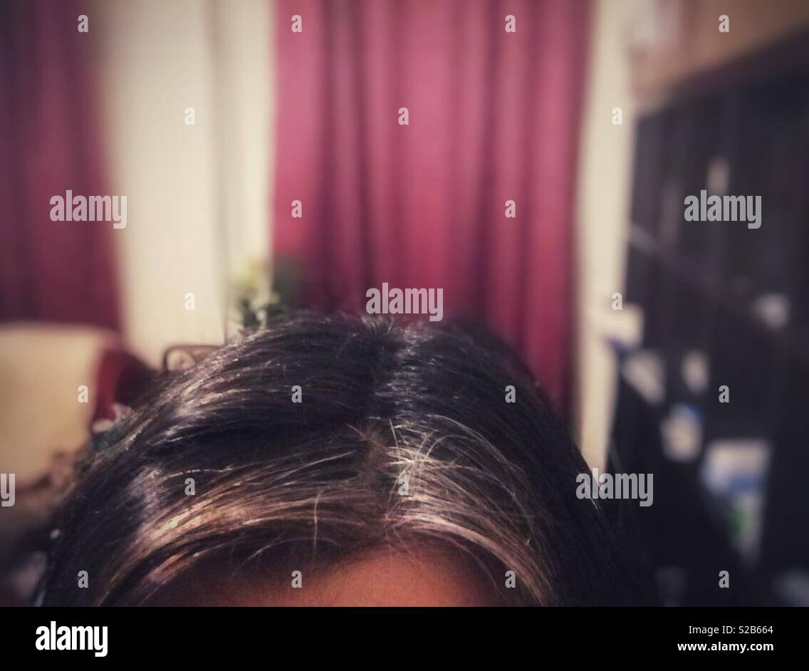 Streaks Of Grey Hair On A Woman S Head Stock Photo