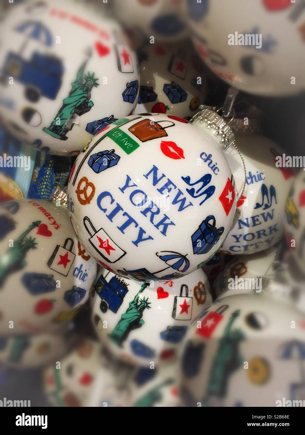 New York City souvenir Christmas ornaments, New York City, USA - Smartphone Captured Stock Image