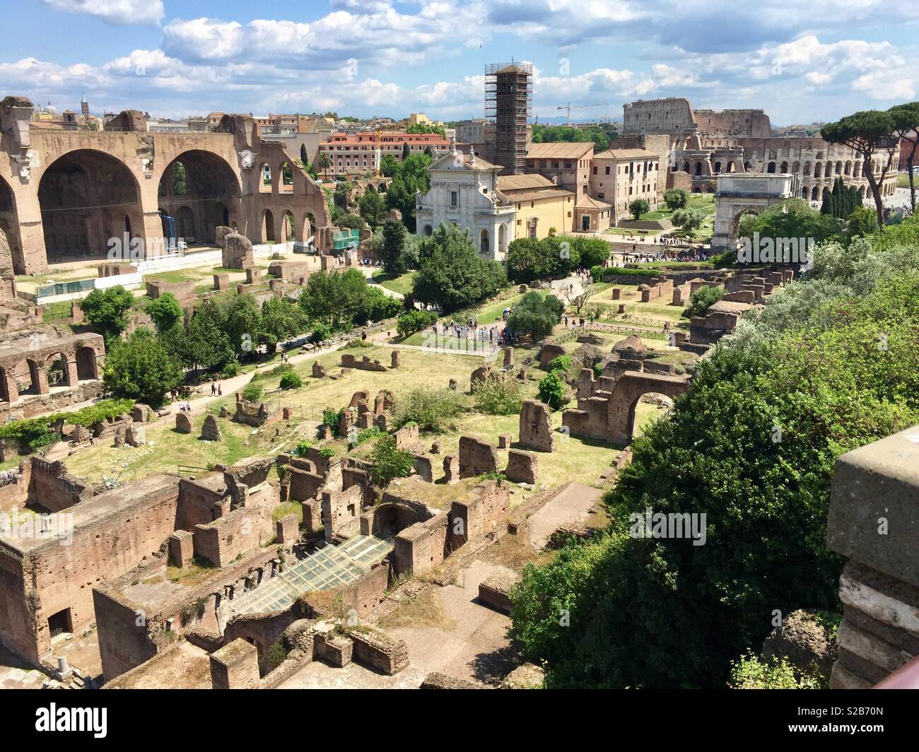 A panoramic view of the Roman Forum, the Arch of Titus and the ...