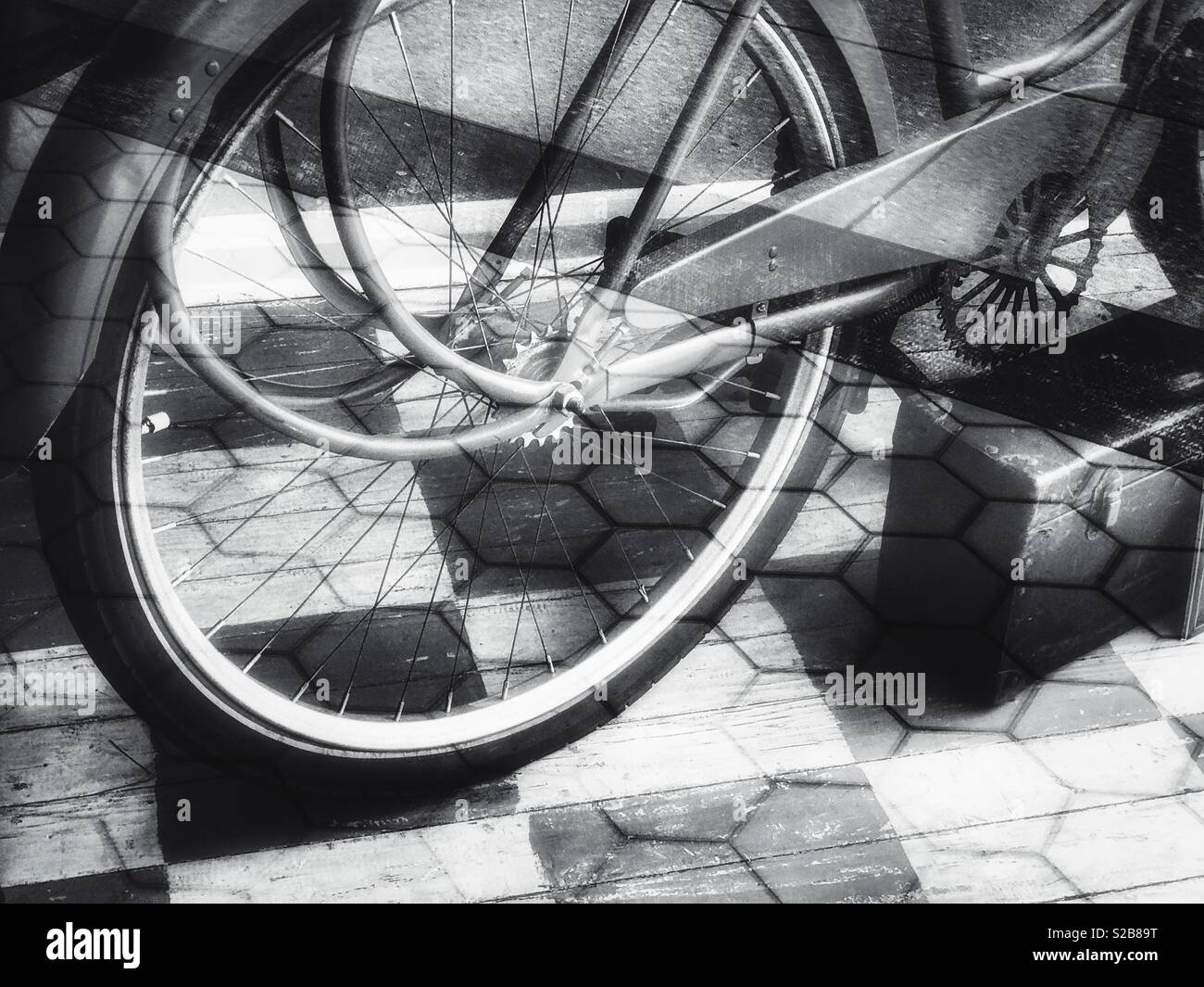 Old bicycle in vintage store window - Smartphone Captured Stock Image