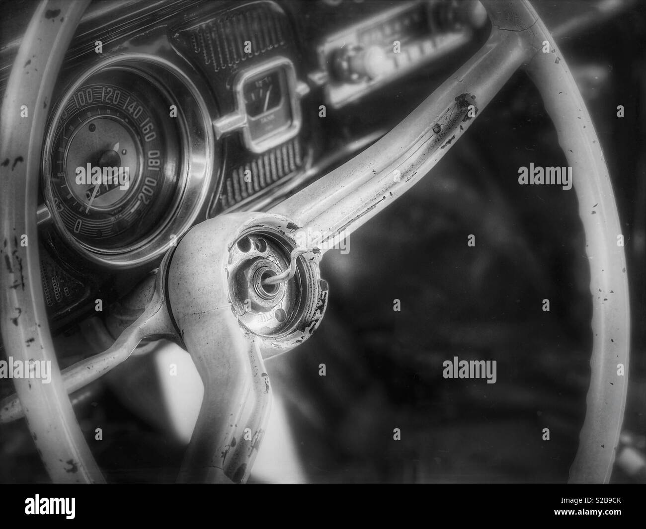 Vintage VW Beetle steering wheel and dash Stock Photo